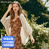 Olrain欧芮儿杏色开衫毛衣女春季女装宽松慵懒薄款针织披肩外套衣服 杏色 M