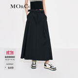 MO&Co.中高腰长款压褶宽松A字半身裙伞裙(附腰带)设计感裙子摩安珂 黑色-第2批 S 160