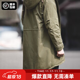 马登工装美式复古M51鱼尾风衣中长款连帽外套男军大衣派克服棉服秋冬 军绿色（版型较为宽松） S