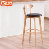 科润实木吧台椅家用靠背高脚凳轻奢酒吧台凳前台收银高脚椅实验室椅子 【实木架】油蜡皮黑色