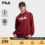 FILA 斐乐情侣款男女连帽卫衣2025冬季新款休闲宽松加绒保暖长袖上衣 【常规款】深褐酒红-WI L 175/96A/L