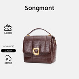 Songmont山下有松中号巧克力包新款头层牛皮单肩链条小方包 巧克力色 现货