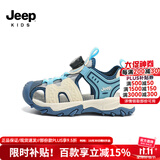 Jeep吉普儿童包头凉鞋男童轻便透气休闲鞋2025女童夏季镂空防滑沙滩鞋 白/蓝 34 鞋内约长21.6cm