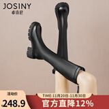 卓诗尼骑士靴女2025年秋冬季新款皮靴子粗跟高筒长靴厚底加绒长筒靴女 黑色-单里 37