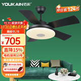 佑家LED餐厅风扇灯吊扇灯现代简约客厅吊灯风扇卧室电扇灯 咖啡银 3档风 55瓦LED 42寸