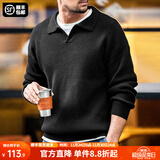 马登工装美式复古海鸥领polo衫宽松慵懒男士套头毛衣秋冬坑条针织衫男 黑色 【v领毛衣男/高级感毛线衣/男士冬季打底衫】 L