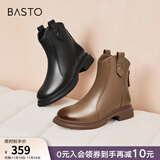 百思图冬商场同款加绒软羊皮靴马丁靴短靴女瘦瘦靴棉鞋GD002DD3 棕色 35