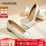 意尔康一脚蹬舒适妈妈时装鞋浅口单鞋粗跟工作皮鞋 27132W 米白2 37