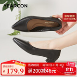 意尔康女鞋粗跟时装鞋浅口套脚高跟鞋工作女单鞋春秋 26904W黑色38