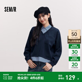 森马（Semir）森柔棉|商场同款卫衣女假两件条纹春季2025新款翻领开叉衣服 紫蓝80635 S 155/80A