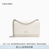 Calvin Klein通勤风小众单肩包礼物荔枝纹包包金属搭扣链条翻盖CK女包斜挎包 67U-粉笔白 OS