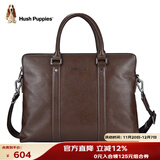 暇步士（Hush Puppies）公文包单肩斜跨手提包头层牛皮手拿包男士商务包电脑包送礼物棕色