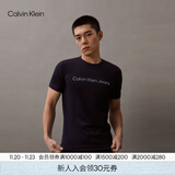 Calvin KleinJeans夏季男女情侣中性休闲年轻多色ck印花修身打底短袖T恤上衣 CHW-深邃蓝 L （推荐145-160斤）