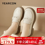 意尔康小皮鞋女英伦风厚底增高舒适乐福鞋25春款 49861W 米白3 36