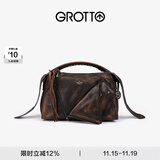 GROTTO个乐翻领包mini真皮轻便手提单肩斜挎包手机包小包礼物 焦木棕 mini