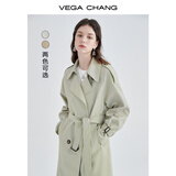 VEGA CHANG高级感风衣女中长款2026春季知识分子大衣小个子英伦风外套 豆沙绿 XS