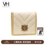 VANESSA HOGAN VH女包撞色短款钱包女多卡位钱夹精致质感零钱包生日礼物送女友 米白【礼盒装】
