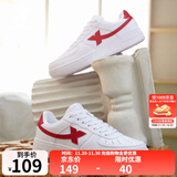 特步男鞋运动鞋空军一号情侣板鞋百搭休闲鞋时尚耐磨防滑运动鞋潮板鞋 白红【女款】 35