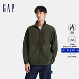 GAP男女装拼接多口袋立领摇粒绒外套休闲上衣680488 军绿色 S (165/88A)亚洲尺码