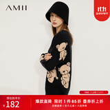 AMII女装2025小熊刺绣毛衣冬季新款减龄宽松外穿针织衫慵懒风 黑色 S 155/80A