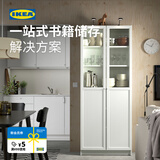 宜家（IKEA）BILLY毕利玻璃门书柜带门落地收纳客厅置物柜储物柜书架 2门白色80x202cm