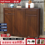 柏梦可鞋柜门口入户柜新款实木框家用多层鞋架大容量楼道隔断收纳玄关柜 x02三门两抽110.2*33*95.5cm 送货到家并安装