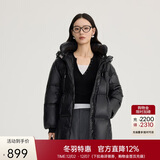 艾莱依羽绒服女时尚连帽可脱卸U型枕通勤保暖外套 炭黑L