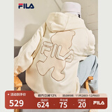 FILA斐乐官方女装外套秋季上衣多彩潮流加绒保暖开衫连帽小熊外套 奶盐白-F51W138599FIV(加绒) 155/76A/XS
