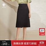 范思蓝恩201028气质开叉半身裙女夏季中长款高腰a字裙职业 黑色 M
