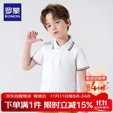 罗蒙男童短袖polo衫校园服饰春夏T恤女童班服 条纹白色短袖POLO衫140