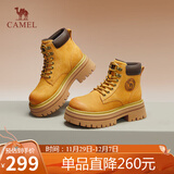 骆驼（CAMEL）大黄靴女时髦擦色户外工装马丁靴 L24W469612R 土黄（加绒款） 38