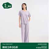松山棉店商场同款二合一小薄荷罗纹家居服套装半袖显瘦2件套睡衣透气 短袖套装-女士-浅紫 XL （女士170，男士180）