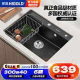 悍高（HIGOLD）石英石水槽洗菜盆单槽厨房水槽洗碗池台上台下盆厨房洗菜水池 680*480黑色裸槽