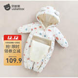 贝肽斯婴儿衣服宝宝连体衣保暖外出棉服冬季加绒加厚夹棉连帽哈衣 白色蒲公英 80