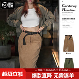 马登女装 灯芯绒复古半身裙秋季新款纯棉洗水铅笔裙高腰直筒裙子 米卡棕 附赠腰带马登工装 M