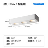麦丹妮防眩超薄明装led斗胆射灯客厅卧室无主灯三头方形吸顶筒灯 射灯 全白 36W 智能版 811-3