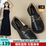 ZHR单鞋女真牛皮英伦风乐福鞋女时尚两穿休闲女鞋 BT38 黑色 40