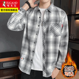 啄木鸟格子衬衫男士装2025春秋季最新款外套休闲长袖冬加绒衬衣外穿衣服 2108白色 XL