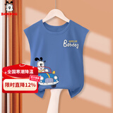 巴布豆男童夏装儿童背心夏季新款纯棉舒适透气男孩时尚百搭纯色坎肩衣服 牛仔蓝 敞篷巴布组合 140