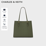 CHARLES&KEITH质感纯色大容量手提包托特包包女包女士生日礼物CK2-30781650-6 Olive橄榄绿色 XL