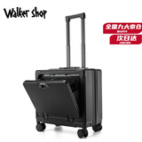 Walker Shop行李箱拉杆箱男女登机箱小型密码铝框大容量旅行箱小型可登机 黑色 16英寸 【横款登机箱】