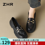 ZHR乐福鞋女软底百搭网面透气单鞋女英伦风粗跟女鞋 FTEP06E 黑色 37