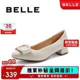 百丽气质时尚平跟鞋女百搭淑女单鞋A6Z1DAQ4 米白 38