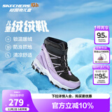 Skechers斯凯奇儿童绒绒靴雪地靴保暖男童棉鞋防寒加绒高帮女童靴660092L 女童/黑色/薰衣草色/BKLV 35