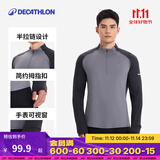 迪卡侬（DECATHLON）冬季内搭速干长袖t恤男训练服运动速干衣健身跑步上衣RUNM 黑灰色（速干无绒款+手表视窗） L
