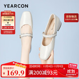 意尔康女鞋低跟浅口单鞋春秋气质通勤玛丽珍鞋女 11691W米白36