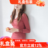 猫惑修身恒温无痕保暖内衣女士美体v领蕾丝薄款加绒加厚打底秋衣秋裤 酒红色加绒上衣【不含裤子】 均码 【适合80-135斤】