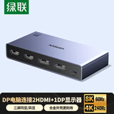 绿联DP1.4分配器一拖三8K60Hz/4K240Hz超清三屏同显/异显一分三1进3出 主机显卡接显示器电视55490