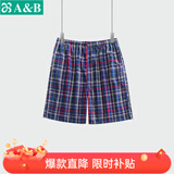 AB男士棉质宽松透气短裤休闲简约格子沙滩裤舒适男家居裤阿罗裤 红蓝格 均码 （140-180斤）
