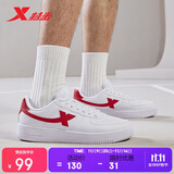 特步情侣男女板鞋小白鞋空军一号冬季革面保暖运动板鞋休闲鞋